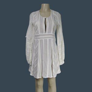 FOR LOVE & LEMONS M  White Chevron Stripe Boho Mini Dress Neutral Coastal Sheer